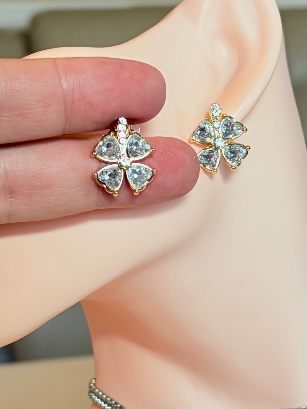 Crystal Flower Stud Earrings In Light Blue. - Picture 3 of 6